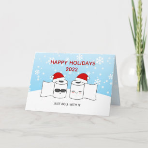 Funny Just Roll With It Toilet Paper Couple Feestdagen Kaart