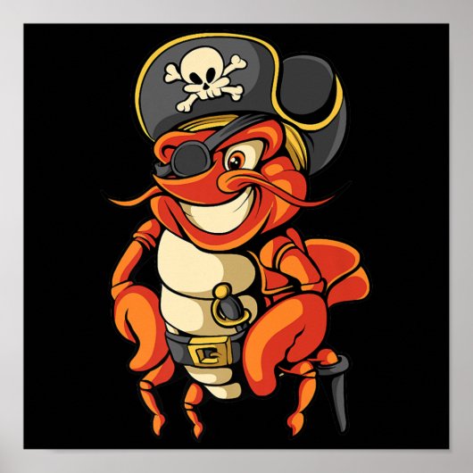 Funny Kapitein Lobster Pirate Jolly Roger Crustace Poster (Voorkant)