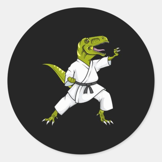 Funny Karatesaurus T-rex Dinosaur Karate Samurai D Ronde Sticker (Voorkant)