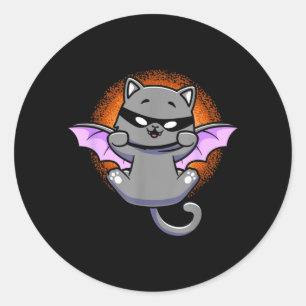 Funny kat vleermuis zwarte kat met vleermuisvleuge ronde sticker
