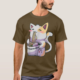 Funny Kawaii Cat Eating Ramen Anime Japans T-shirt