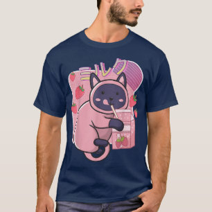 Funny Kawaii Cat Strawberry Milk Shake Japans T-shirt