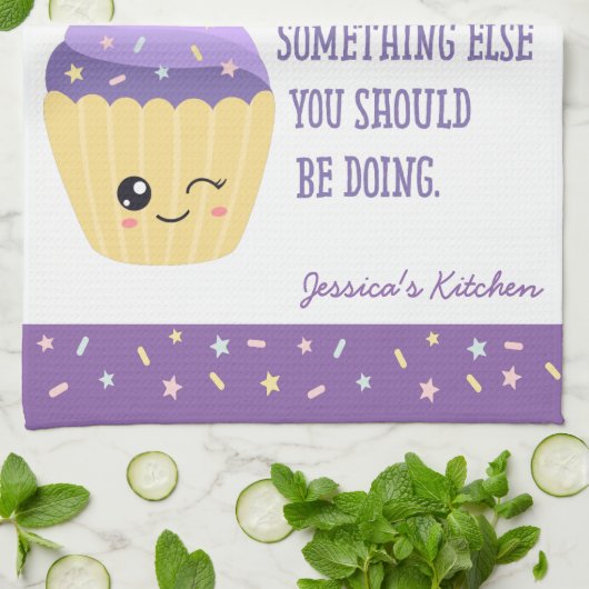 Funny Kawaii Cupcake Procrastibaking Theedoek (Gevouwen)