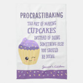 Funny Kawaii Cupcake Procrastibaking Theedoek (Verticaal)