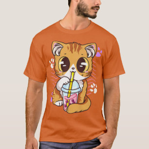 Funny Kawaii Cute Cat Boba Bubble Milk Tea Anime N T-shirt