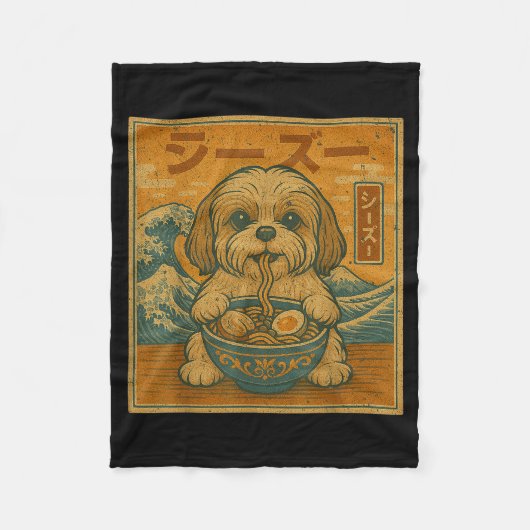 Funny Kawaii Ramen Japanese Noodles Shih Tzu Eatin Fleece Deken (Voorkant)
