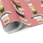 Funny Kawaii Sushi Characters Pattern | Kute food Cadeaupapier (Rol Hoek)