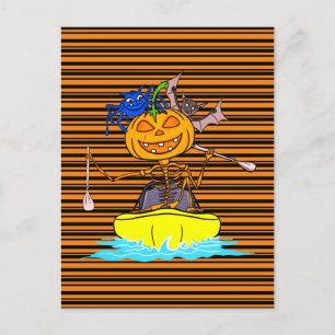 Funny Kayaker Skeleton Kayaking Pumpkin Halloween Briefkaart
