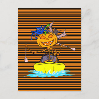 Funny Kayaker Skeleton Kayaking Pumpkin Halloween Briefkaart