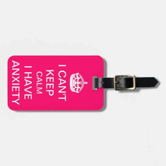 Funny Keep Calm and Carry on angstgevoelens roze Bagagelabel (Voorkant horizontaal)