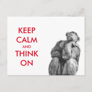 Funny Keep Calm en Think on chimpansee Briefkaart