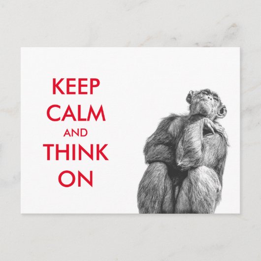Funny Keep Calm en Think on chimpansee Briefkaart (Voorkant)