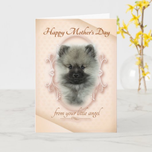 Funny Keeshond carte de fête des mères (Fleur jaune)