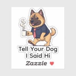 Funny Keeshond Dog Business Suit Coffee  Sticker