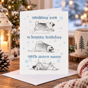 Funny Keeshond Dog Cartoon Snowballen Kerstmis Feestdagen Kaart