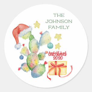 Funny Kerstcactus Familienaam Covid 2020 Ronde Sticker