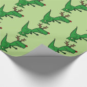 Funny Kerstdinosaur als rendierster Cadeaupapier (Hoek)