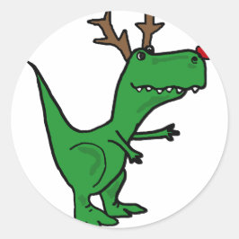 Funny Kerstdinosaur als rendierster Ronde Sticker
