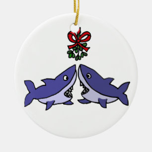Funny Kersthaai Mistletoe Love Keramisch Ornament
