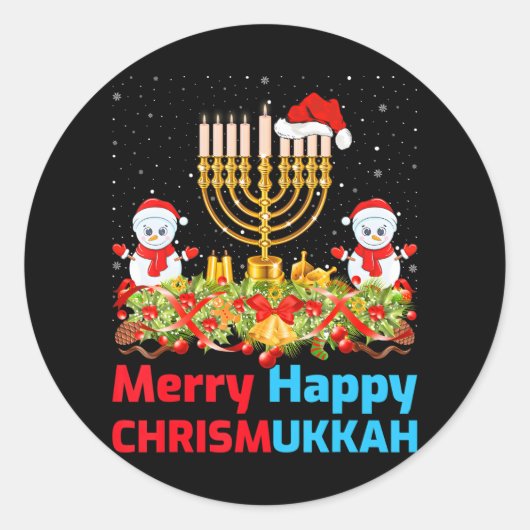 Funny Kersthanukkah Santa Hat Menorah Ronde Sticker (Voorkant)