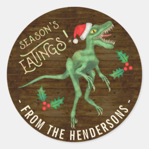 Funny kerstklociraptor Dinosaur - aangepaste tekst Ronde Sticker