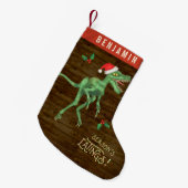 Funny Kerstklociraptor Dinosaur Kleine Kerstsok (Voorkant (Hangend))
