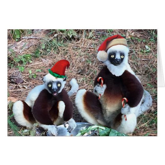 Funny Kerstlemurs Wenskaart (Voorkant Horizontaal)