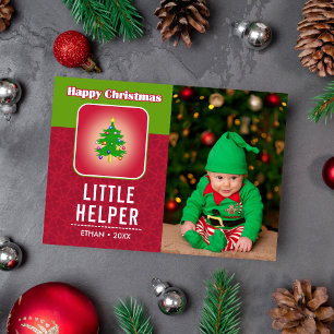 Funny Kerstmis Elf Cute Baby Holiday Fotokaart Feestdagenkaart