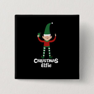 Funny Kerstmis Elfie Vierkante Button 5,1 Cm