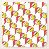 Funny Kerstmis Emoji Santa Hat Pattern Vierkante Kartonnen Onderzetter (Voorkant)