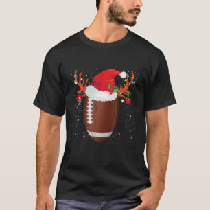 Funny Kerstmis Football Reindeer Santa Hat Holida T-shirt