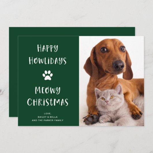 Funny Kerstmis met Hond en Kat met Foto Feestdagenkaart (Voorkant / Achterkant)