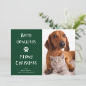 Funny Kerstmis met Hond en Kat met Foto Feestdagenkaart (Staand voorkant)