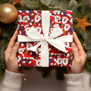 Funny Kerstmis Modern Whimsical Santa Collage Cadeaupapier