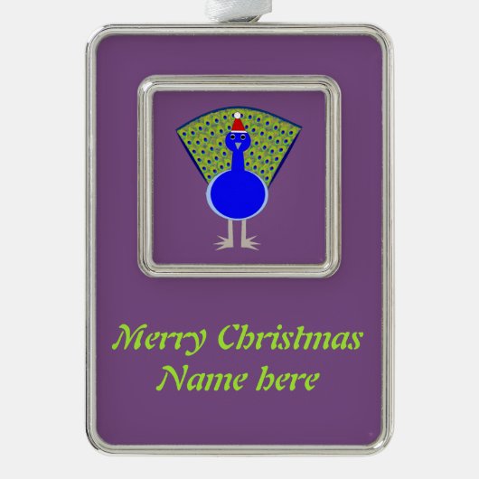 Funny Kerstmis Peacock Verzilverd Kader Ornament (Voorkant)