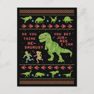Funny Kerstmis T Rex Dinosaur Pun Humor Faux Knit Briefkaart