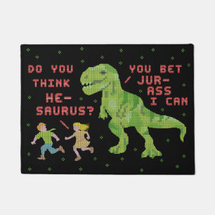 Funny Kerstmis T Rex Dinosaur Pun Humor Faux Knit Deurmat