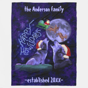 Funny Kerstmis Wolf Pun Happy Howlidays   Aangepas Fleece Deken
