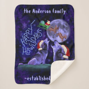 Funny Kerstmis Wolf Pun Happy Howlidays Aangepas Sherpa Deken