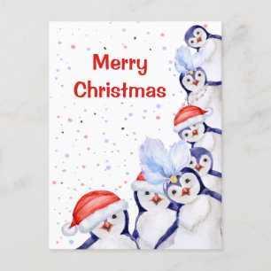 Funny Kerstpinguins Waterverf Feestdagenkaart
