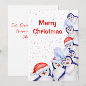 Funny Kerstpinguins Waterverf Feestdagenkaart (Voorkant / Achterkant)