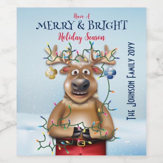 Funny Kerstreindeer Holiday Wijn Etiket (Enkel label)