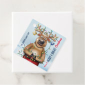 Funny Kerstrenindeer Holiday Cheer Bedankjes Labels (In situ)