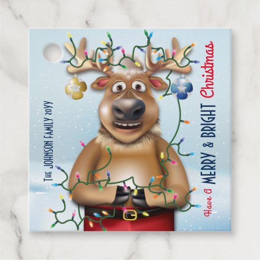 Funny Kerstrenindeer Holiday Cheer Bedankjes Labels (Voorkant)