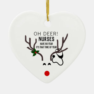 Funny Kerstverpleegster Stethoscoop Reindester Keramisch Ornament