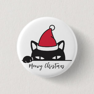 Funny Kerstzwarte kat Ronde Button 3,2 Cm