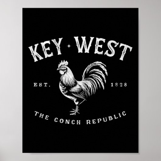 Funny Key West Haan Kip Sunrise Vissen Sur Poster (Voorkant)