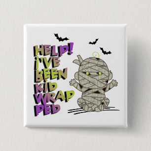 Funny Kidwrapped Mummy Baby Green ID683 Vierkante Button 5,1 Cm