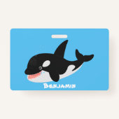 Funny killerwalvis orca leuke cartoon illustratie badge (Achterkant)