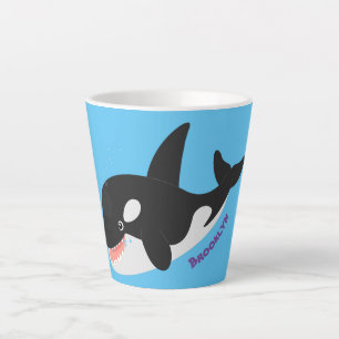 Funny killerwalvis orca leuke cartoon illustratie latte mok